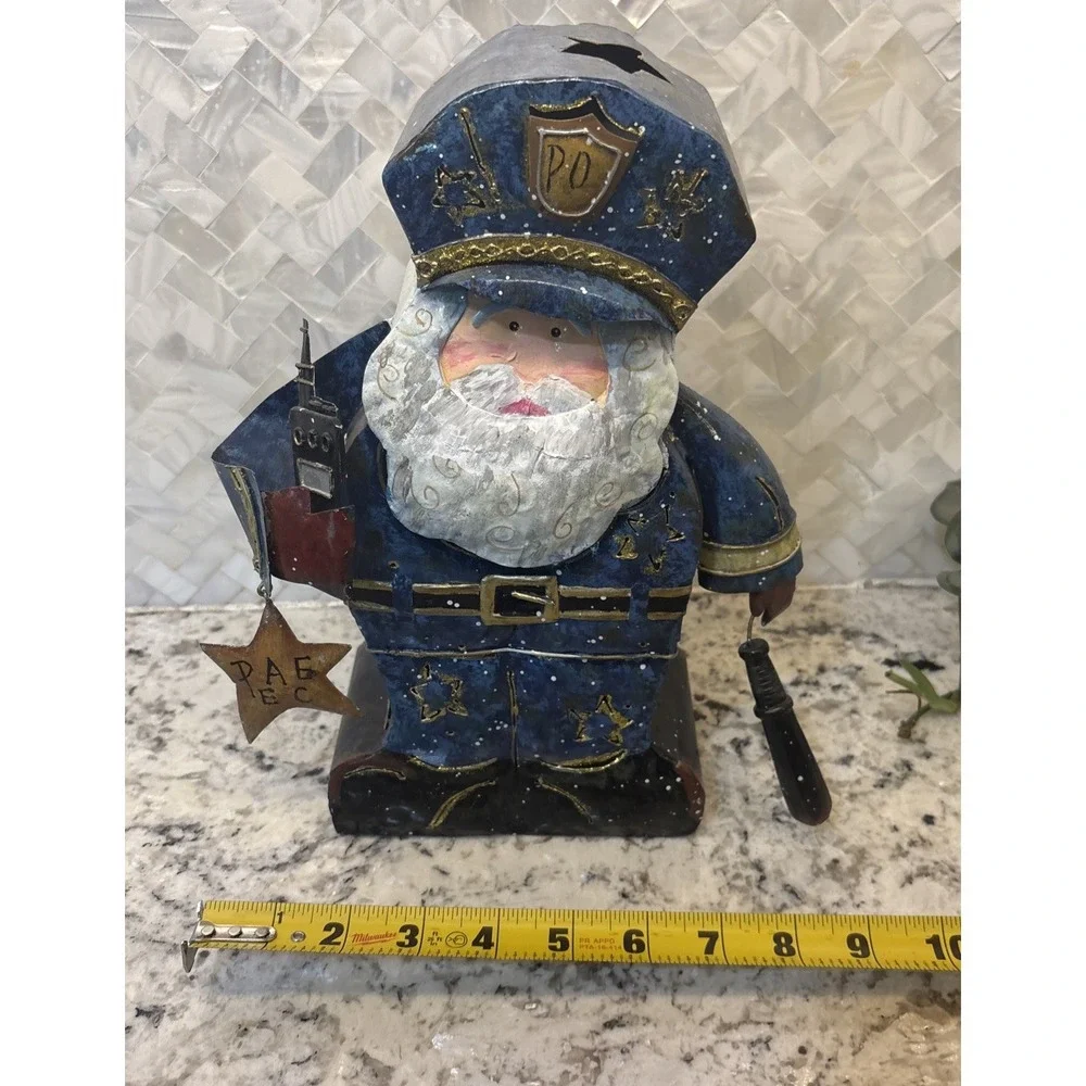 Rare Metal Police officer Santa‎ Tea light Candle Holder Christmas Decor Sheriff
